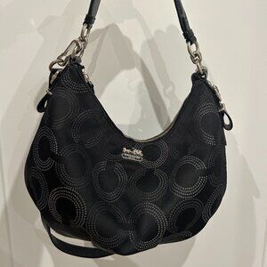 Coach Black CC Signature Print Hobo Handbag Purse Bag